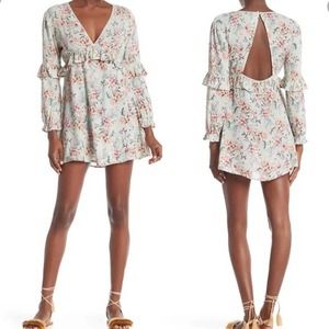 Raga Mini Dress Medium Green Pink Floral Print Secret Escape Long Sleeve